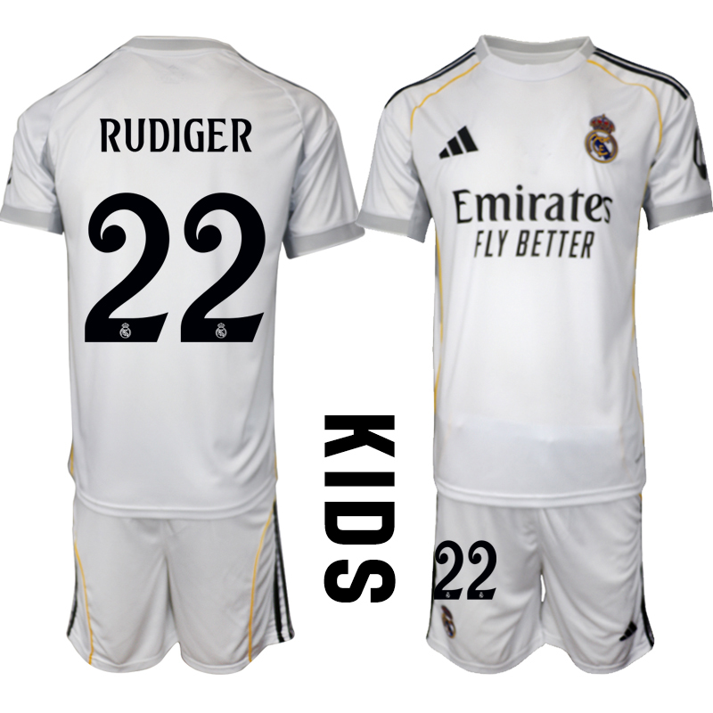 Youth 2025-2026 Club Real Madrid home White #22 Soccer Jersey